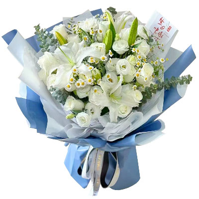 北海11朵白玫瑰桔梗百合，爱永恒不息